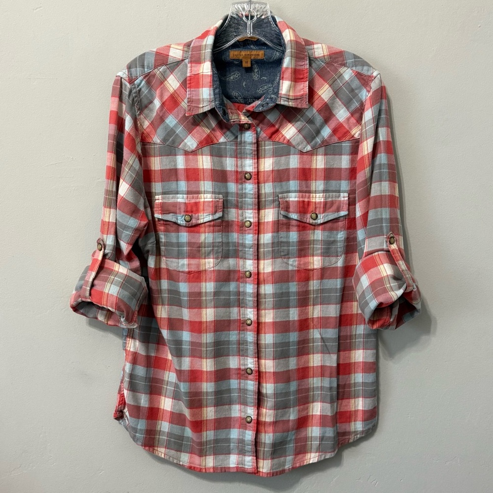 JACHS Girlfriend Bea Lightweight Snap Plaid Flannel Women's Sz. M